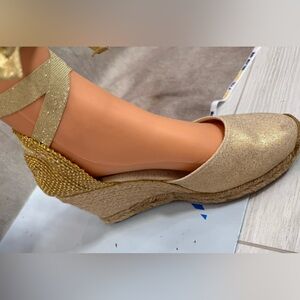 Gold Wedge Espadrille Sandals